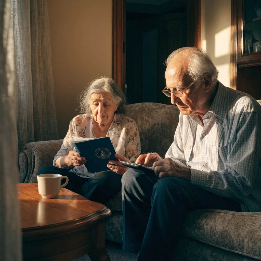 Mujer revisando en casa su documentación de ahorro privado para la jubilación