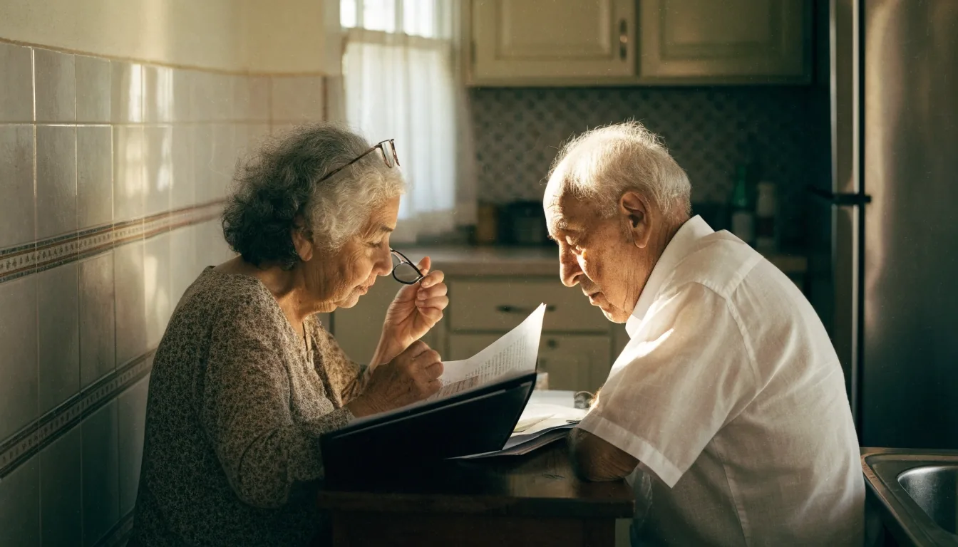 Dos personas revisan en casa la documentación familiar para acreditar la situación del hogar